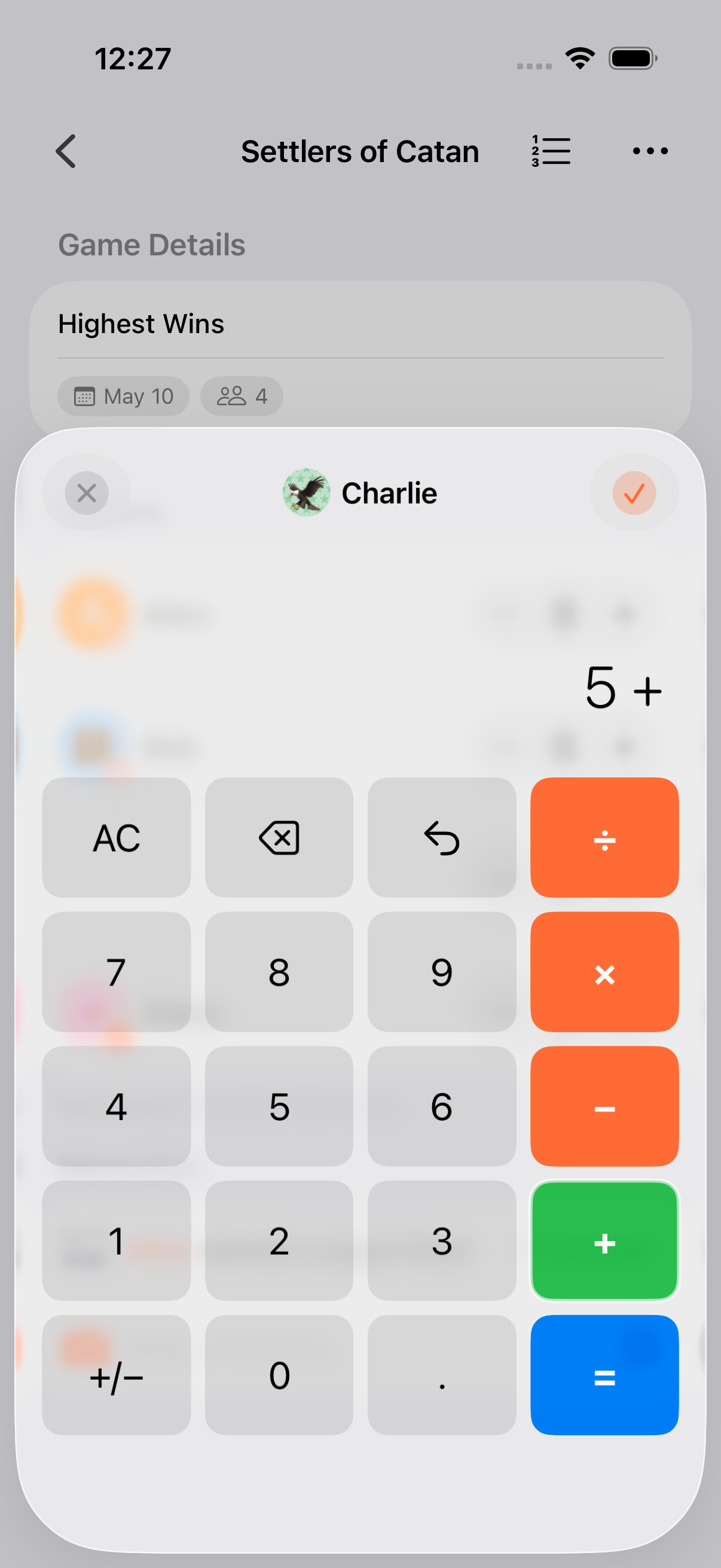 Score calculator with number pad and operators