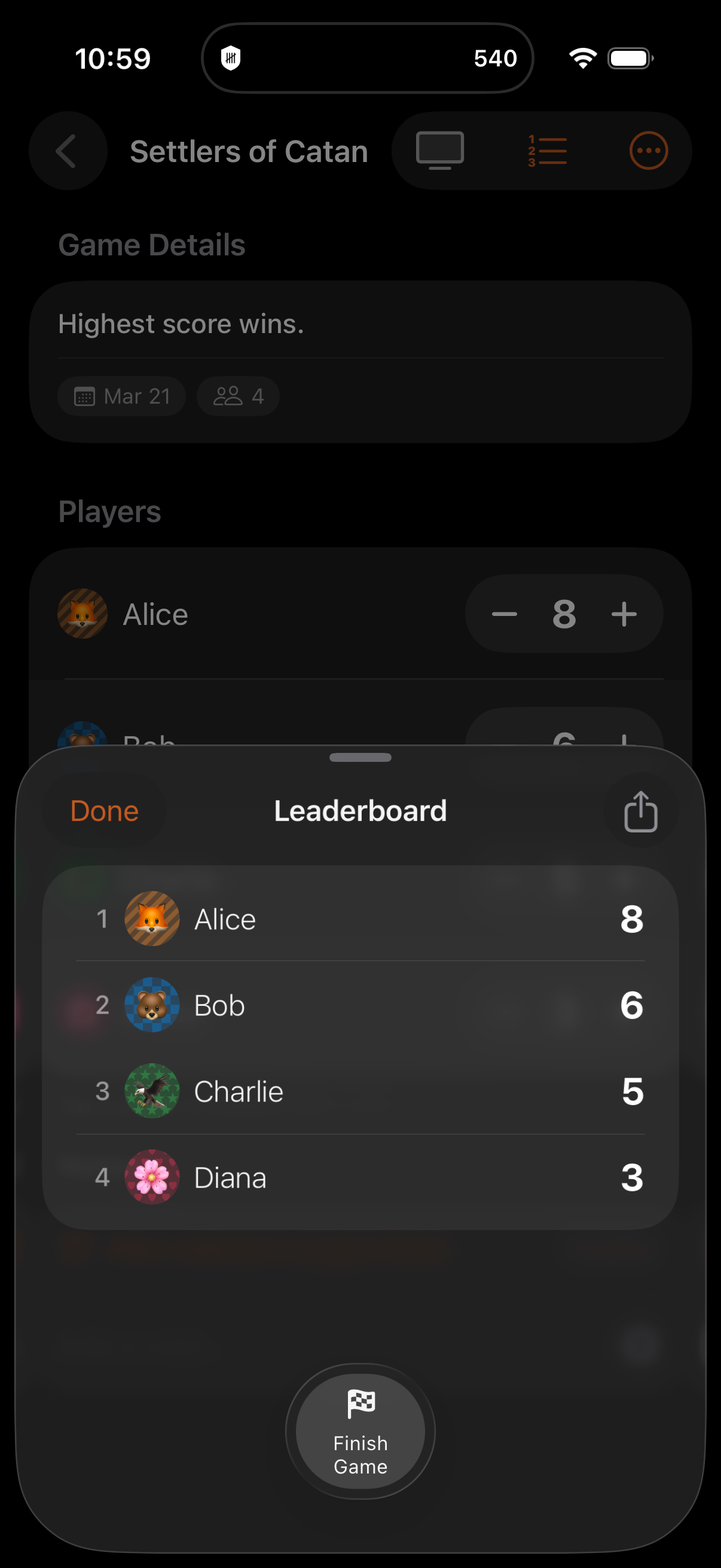 Leaderboard view
