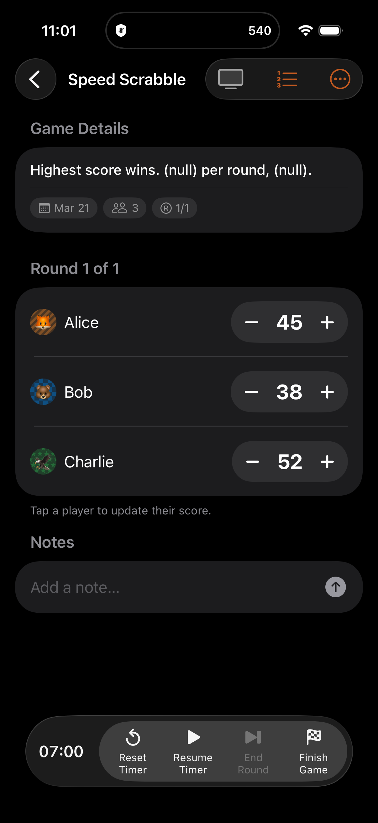Timed Rounds scoring mode