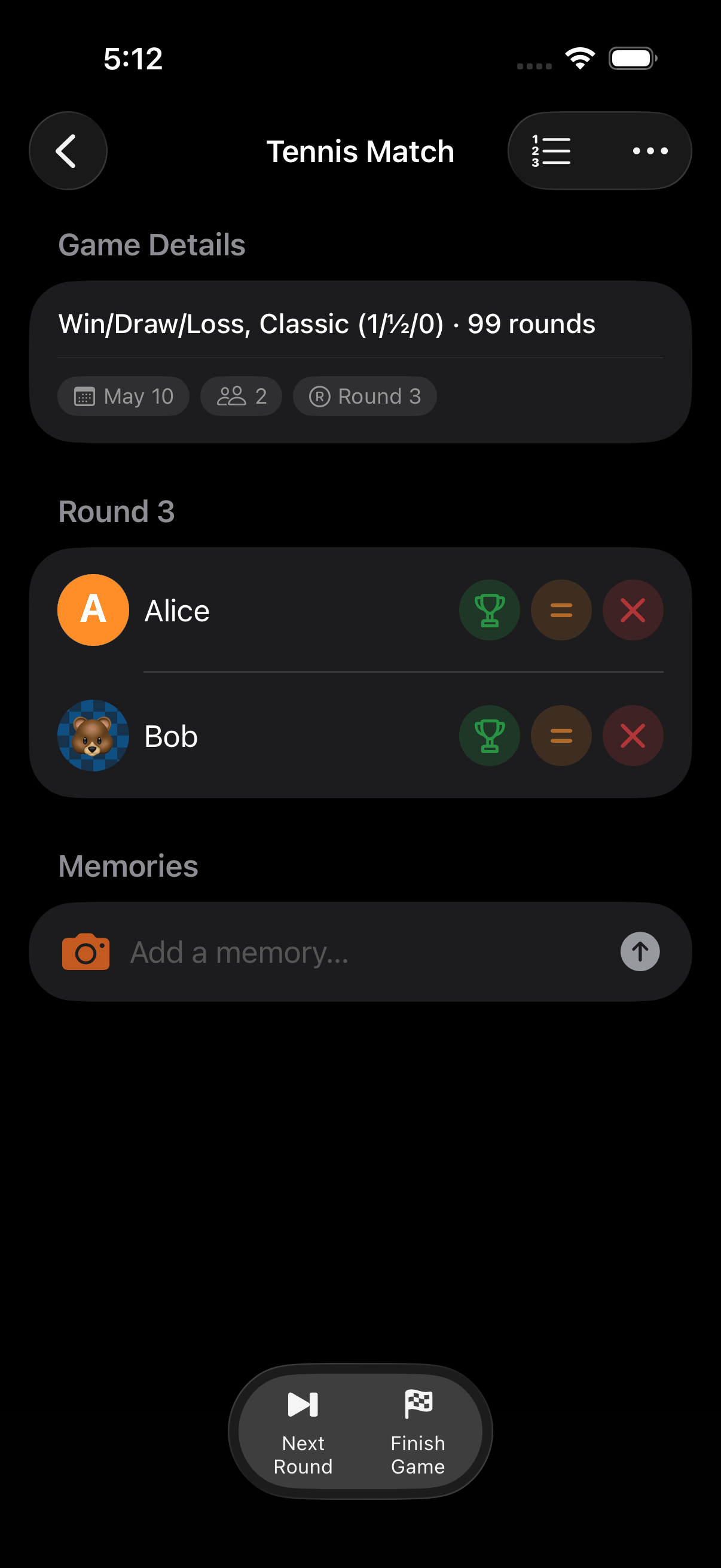 Win / Draw / Loss scoring mode