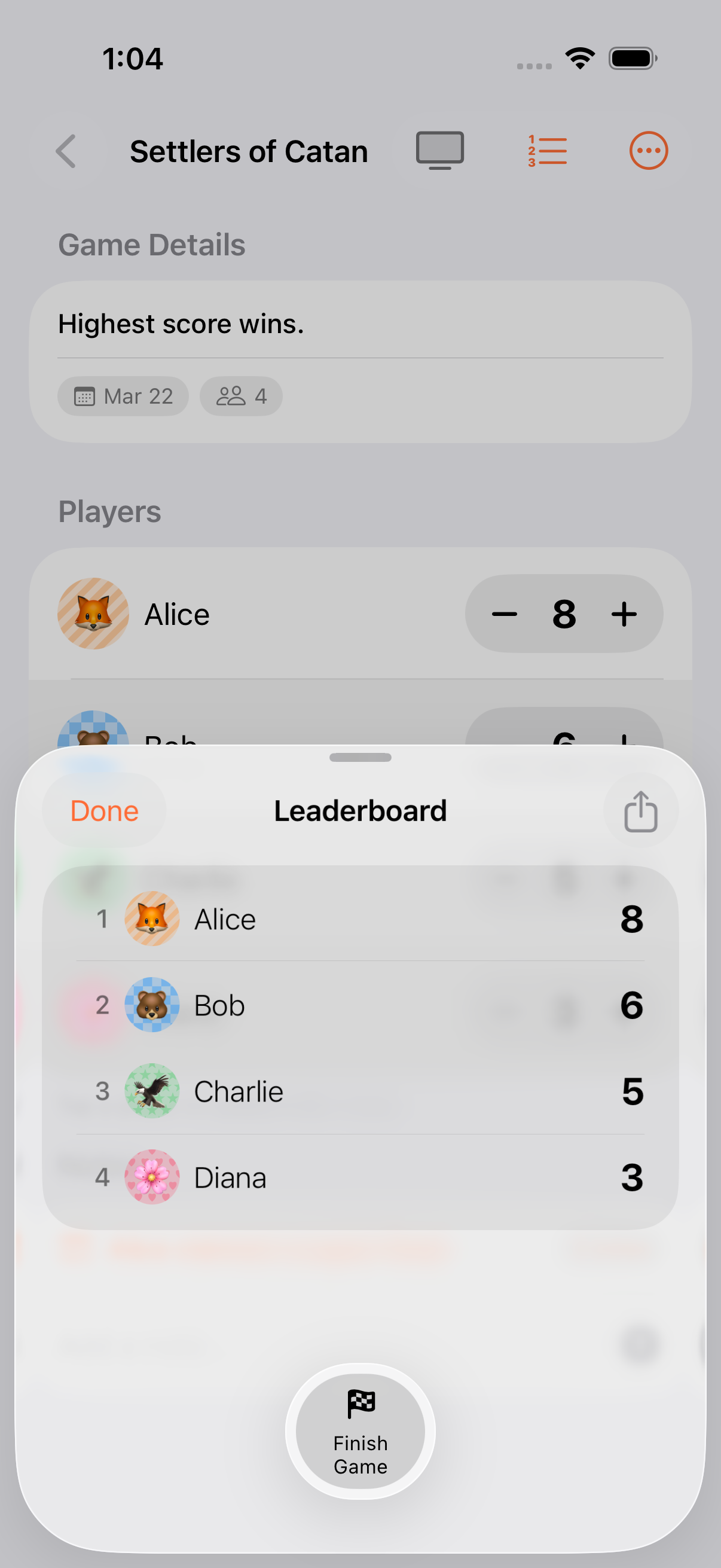 Leaderboard view