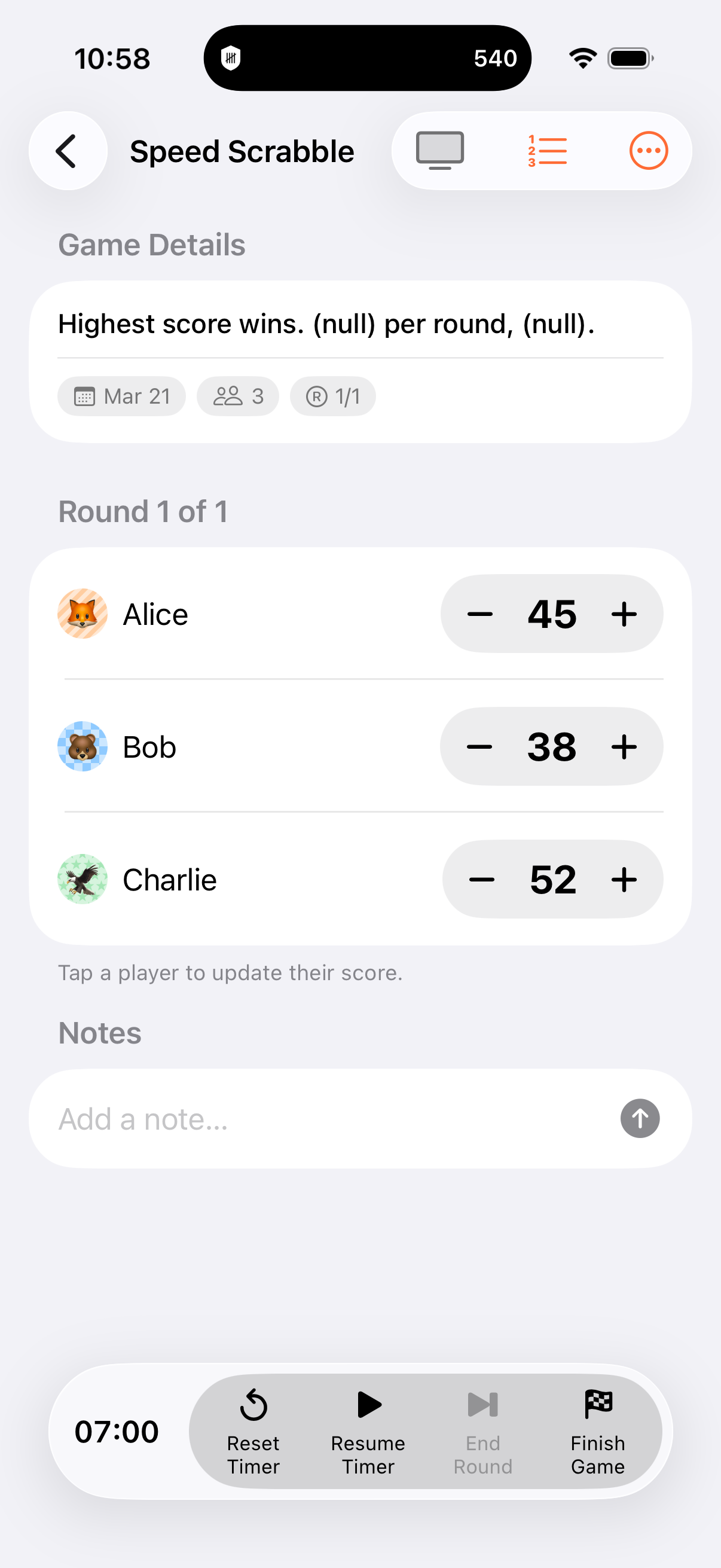 Timed Rounds scoring mode